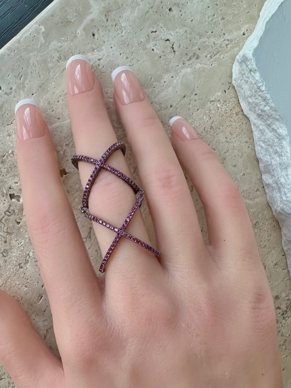 NWT | nOir Jewelry | Etham Hinge Criss Cross Pink Crystal Women's Ring - Size 7